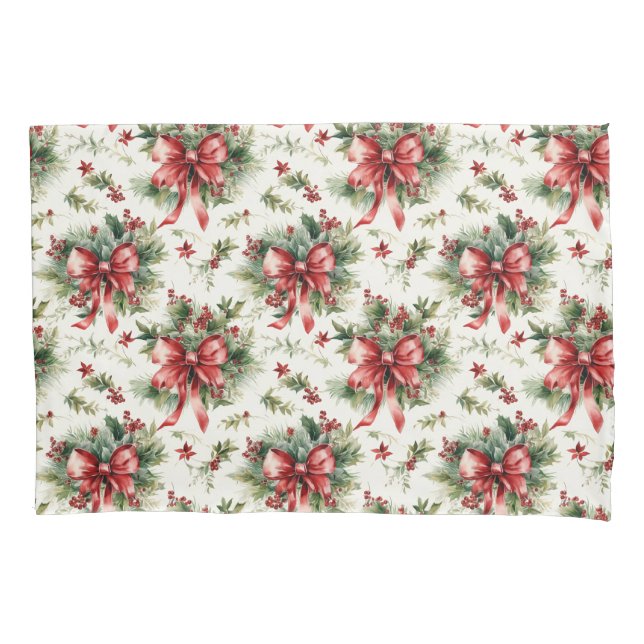 Red Bows and Holly Leaves Kissenbezug (Vorderseite)