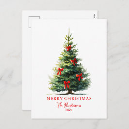 Red Bows Ribbons Merry Tree Feiertagspostkarte