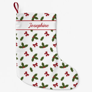 Red Bows und Weihnachts Holly Pflanze Muster & Nam Kleiner Weihnachtsstrumpf