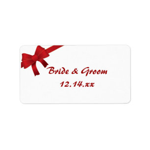 Red Bows Winter Wedding Favor Tags Adressaufkleber