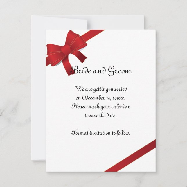 Red Bows Winter Wedding Save the Date (Vorderseite)