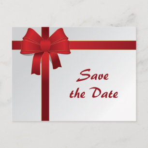 Red Bows Winter Wedding Save the Date Ankündigungspostkarte