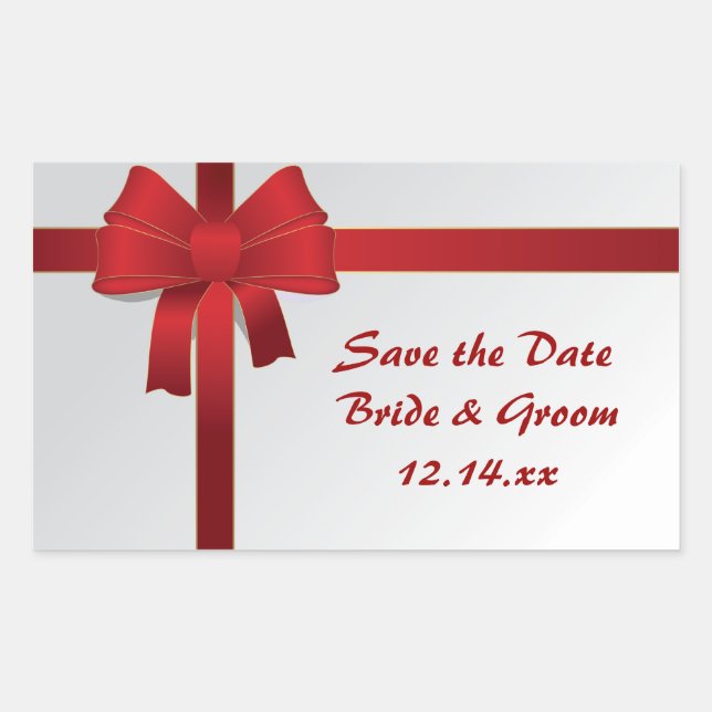 Red Bows Winter Wedding Save the Date Rechteckiger Aufkleber (Vorderseite)