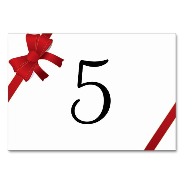 Red Bows Winter Wedding Tischnummern (Vorderseite)