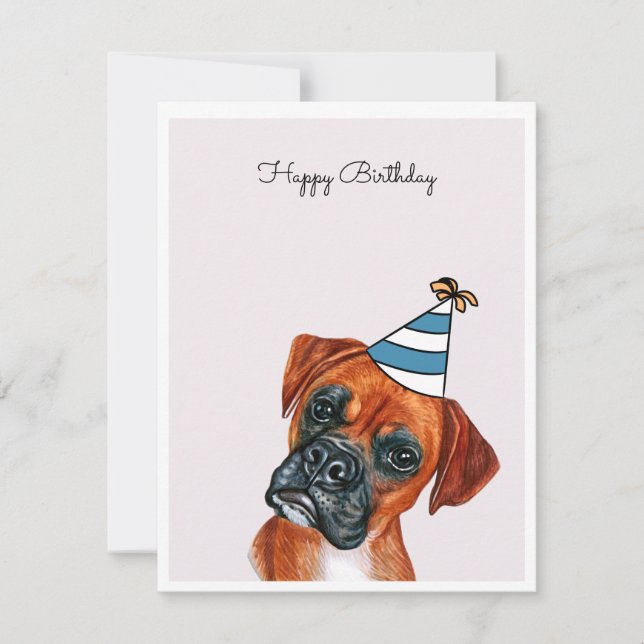 Red Boxer Dog mit Party Hat Card (Vorderseite)