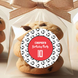 Red Boy Soccer Birthday Party Runder Aufkleber