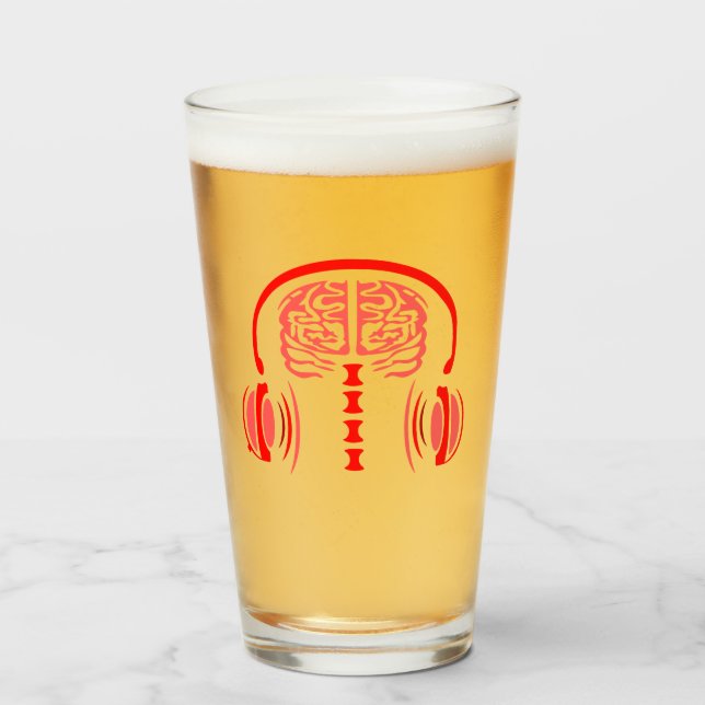 Red Brain Listing to Loud Music Glas (Vorne (Gefüllt))