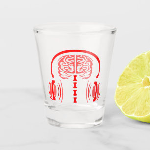 Red Brain Listing to Loud Music Schnapsglas