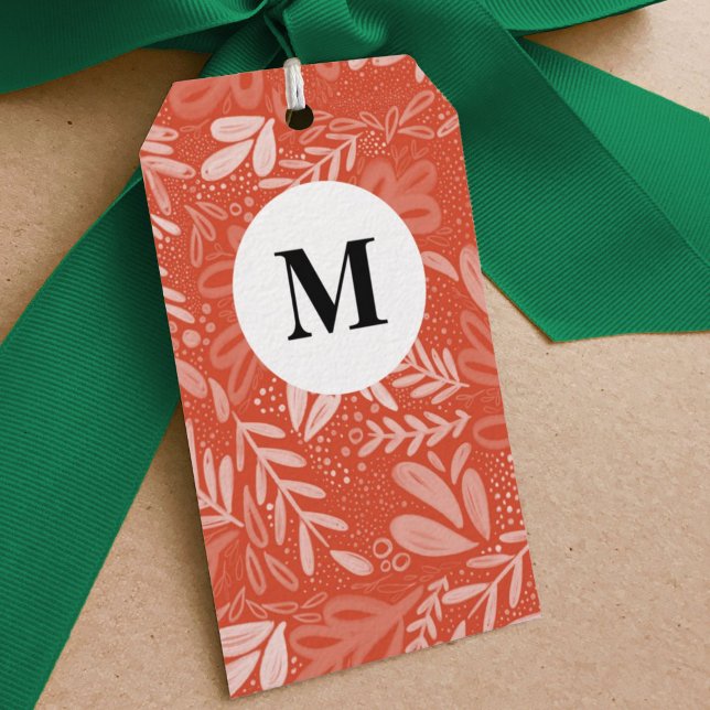 Red Bramble | Festive Botanische Monogramm Geschenkanhänger (Watercolor botanical red bramble holiday gift tag.)