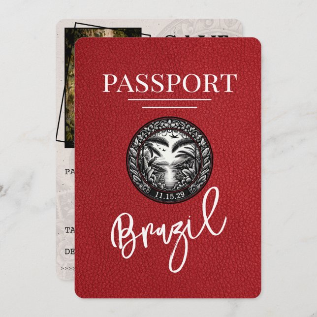 Red Brazil Passport Save the Date (Vorne/Hinten)