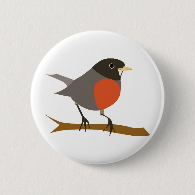 Red Breasted Robin on Branch Button (Vorderseite)