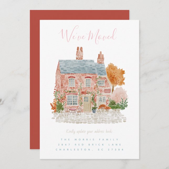 Red Brick Home Moving Announcement  Einladung (Vorne/Hinten)