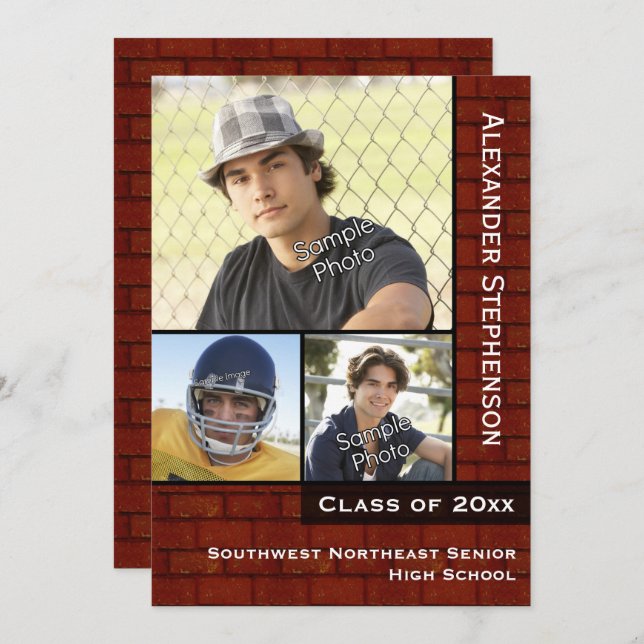 Red Brick Wall Foto Abschluss Einladung (Vorne/Hinten)