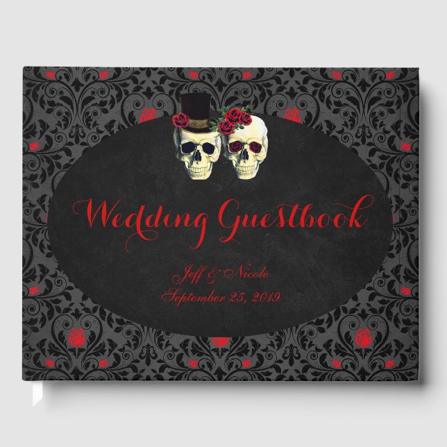 Red Bride Groom Skulls Wedding Guest Book Gästebuch (Vorderseite)