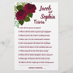 RED BRIDE & GROOM TRIVIA SHOWER GAME CARD FLYER