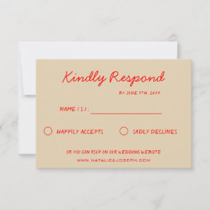 Red Bright farbenfroher Retro Fun Funky Wedding RSVP Karte