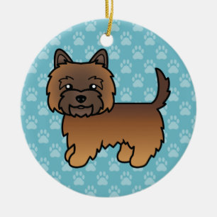 Red Brindle Cairn Terrier Cartoon Dog On Blue Keramik Ornament