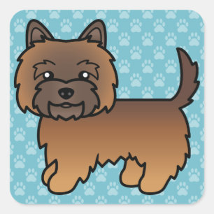 Red Brindle Cairn Terrier Cartoon Dog On Blue Quadratischer Aufkleber