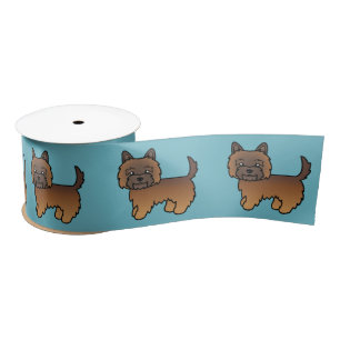 Red Brindle Cairn Terrier Cartoon Dog On Blue Satinband