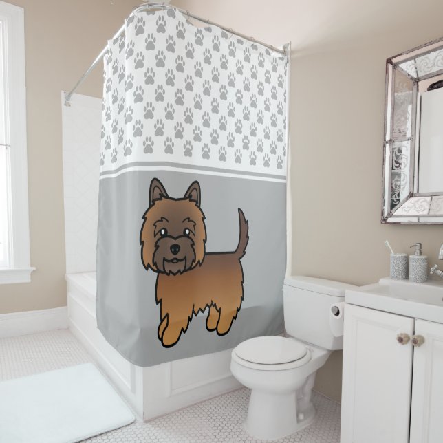 Red Brindle Cairn Terrier Dog & Paws Muster Grau Duschvorhang (Beispiel)