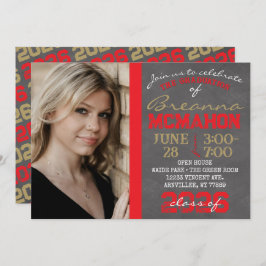 Red & Bronze Gold Chalkboard Abschluss Einladung