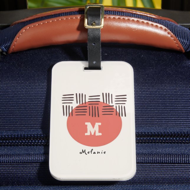 Red brown abstract aesthetic minimal Monogram Gepäckanhänger (Vorderseite Insitu 2)