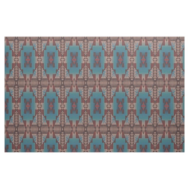 Red Brown Aquamarin Blue Green Eclectic Ethnic Loo Stoff (Fat Quarter (45,7 x 55,9 cm))