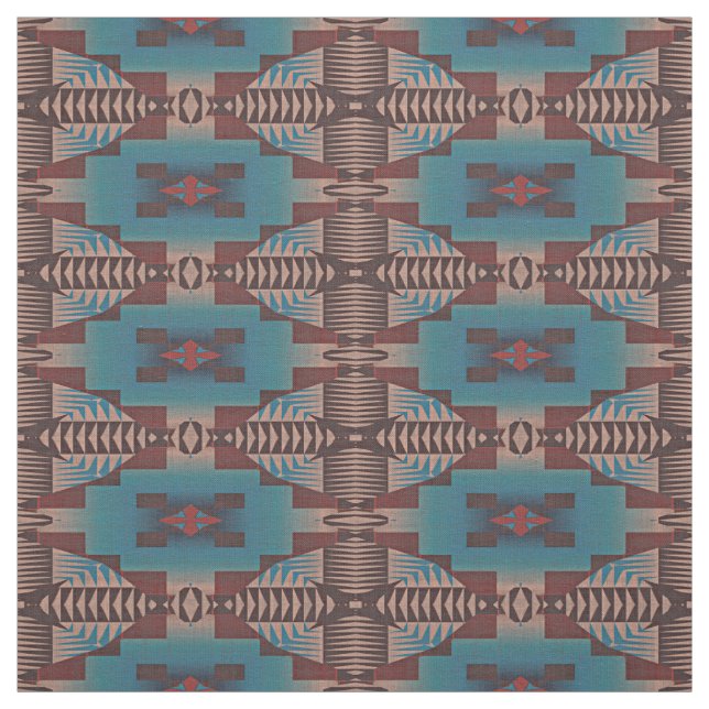Red Brown Aquamarin Blue Green Eclectic Ethnic Loo Stoff (Muster)
