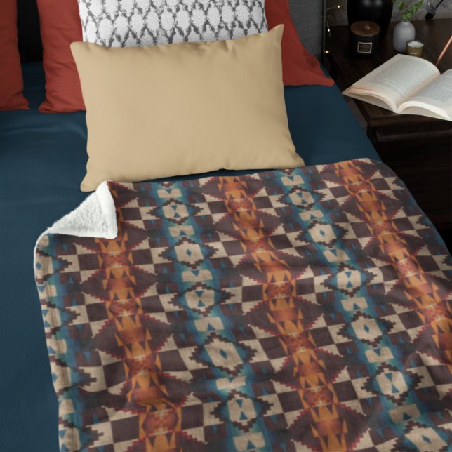 Red Brown Aquamarin Blue Orange Tribal Art Muster Fleecedecke (Von Creator hochgeladen)