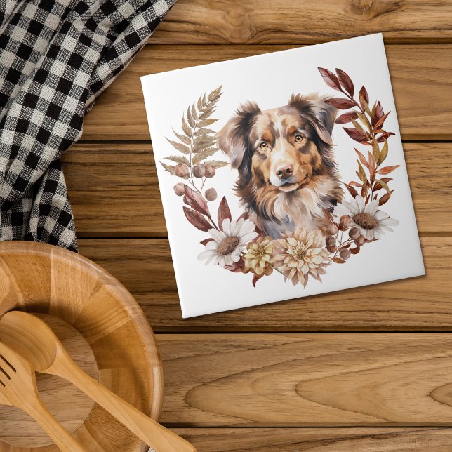 Red Brown Australian Shepherd Dog Herbstkranz Fliese (Von Creator hochgeladen)