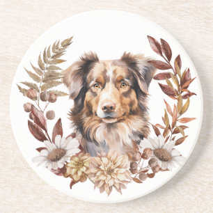 Red Brown Australian Shepherd Dog Herbstkranz Getränkeuntersetzer