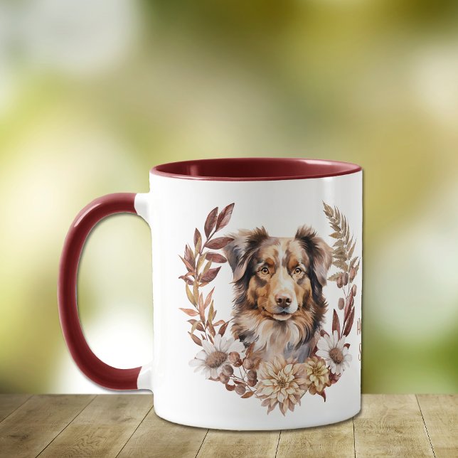 Red Brown Australian Shepherd Dog Herbstkranz Tasse (Von Creator hochgeladen)