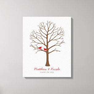 Red Brown Birds Fingerprint Tree Hochzeit Leinwanddruck