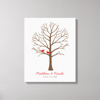 Red Brown Birds Fingerprint Tree Hochzeit Leinwanddruck