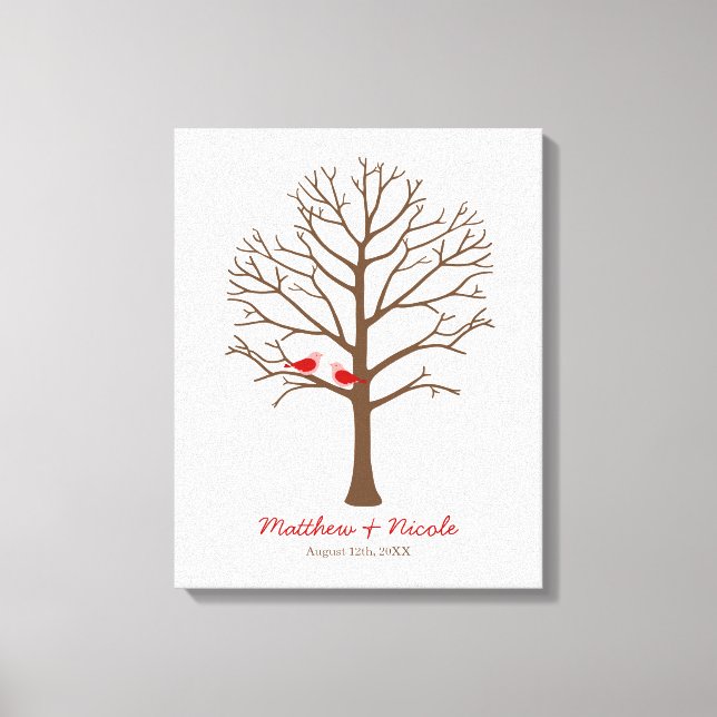 Red Brown Birds Fingerprint Tree Hochzeit Leinwanddruck (Vorderseite)