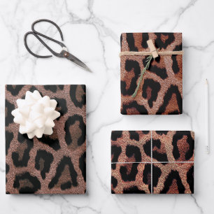 Red Brown Black Leopard Animal Print Geschenkpapier Set