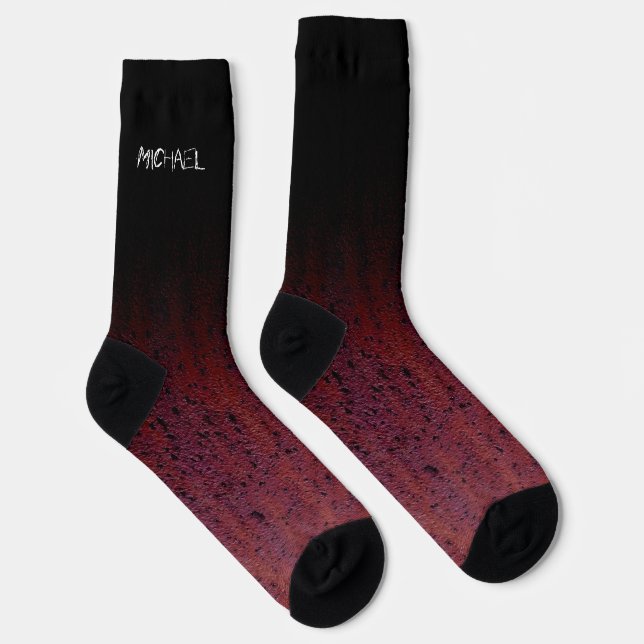 Red Brown Black Ombre Rust Metal Individuelle Name Socken (Rechts)