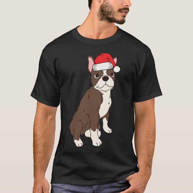 Red Brown Boston Terrier Christmas Santa Siegel Bo T-Shirt (Vorderseite)