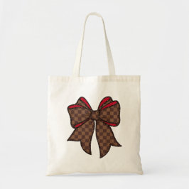 Red + Brown Checkered + Faux Glitter Bow Tragetasche