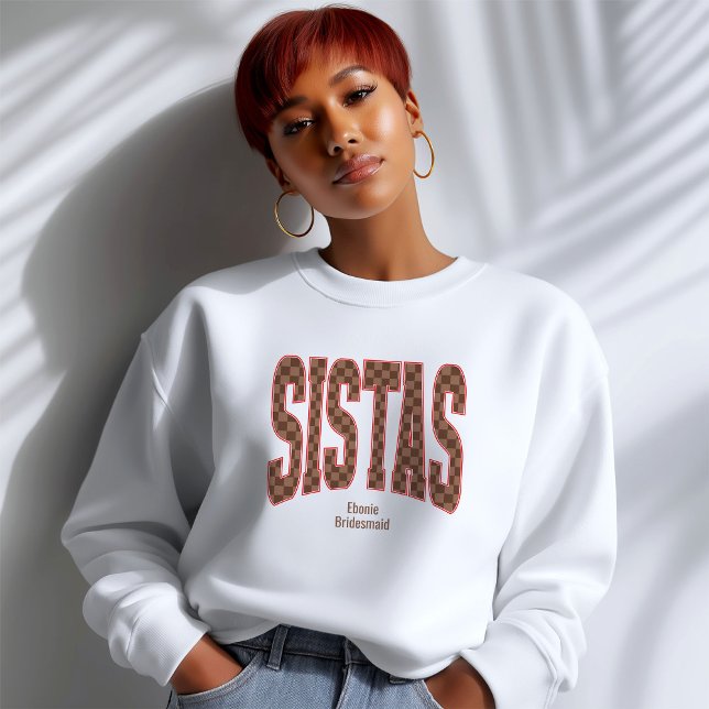 Red + Brown Checkered Varsity SISTAS Sweatshirt (Personalize with names, dates, locations or events)