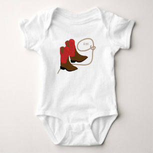 Red & Brown Cowboy Boots & Lasso, Personalisiert Baby Strampler