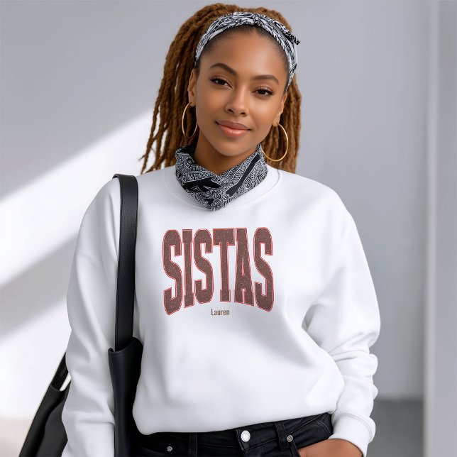 Red + Brown Faux Glitter Varsity SISTAS Sweatshirt (Personalize with names, dates, locations or events)