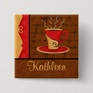 Red Brown Gold Espresso Kaffee Individuelle Name Button