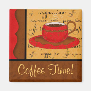 Red Brown Gold Whimsy Coffee Cup Art Individuelle  Magnet