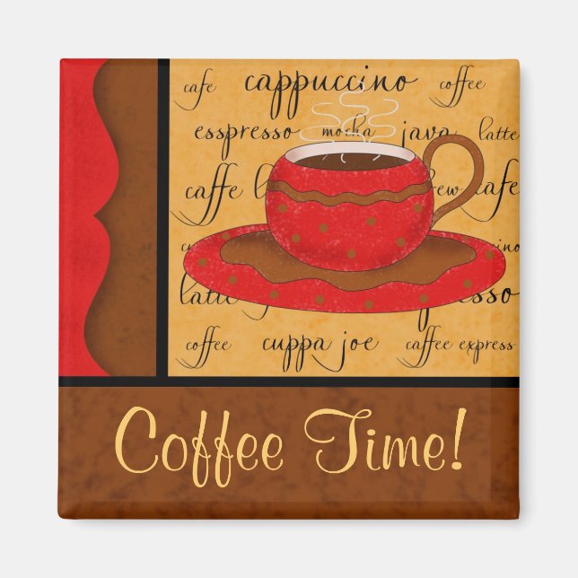 Red Brown Gold Whimsy Coffee Cup Art Individuelle  Magnet (Vorne)