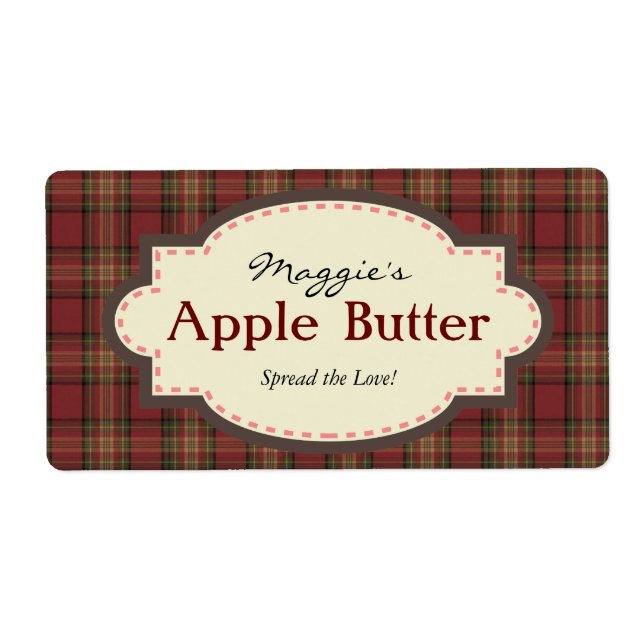 Red & Brown Kariert Apple Butter Jam Jar Labels (Vorne)