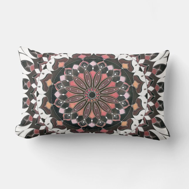 Red Brown Mandala Round Cushion Lendenkissen (Vorderseite)