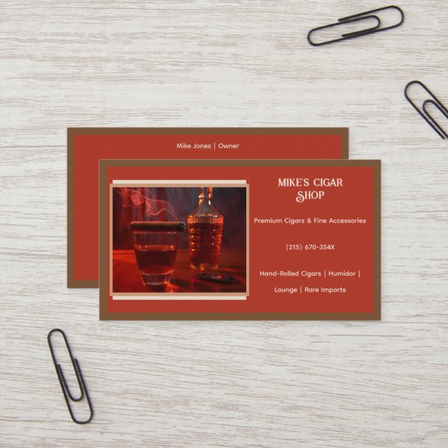Red Brown Smoke Cigar Shop Business Card Visitenkarte (Vorderseite/Rückseite Beispiel)