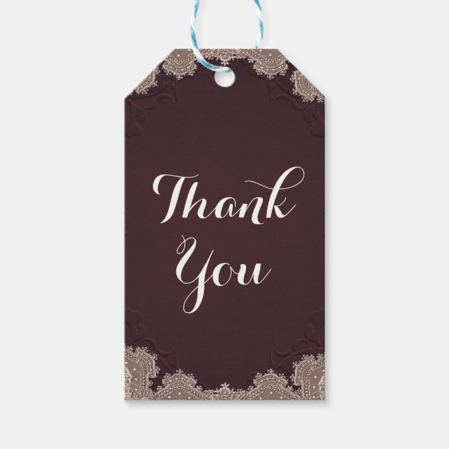 Red Brown Süede Leather Vintag Lace Wedding Geschenkanhänger (Vorderseite)