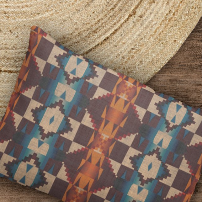 Red Brown Teal Blue Orange Tribal Art Pattern Kissenbezug (Von Creator hochgeladen)